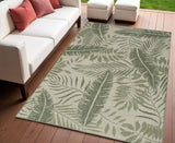 4' X 6' Ivory And Green Palm Leaf Indoor Outdoor Area Rug
