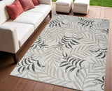 4' X 6' Gray Black And Ivory Palm Leaf Indoor Outdoor Area Rug