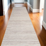 10' Ivory and Light Brown Abstract Washable Runner Rug