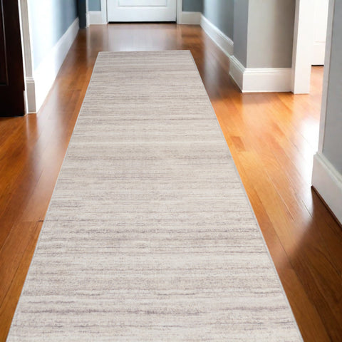 10' Ivory and Light Brown Abstract Washable Runner Rug
