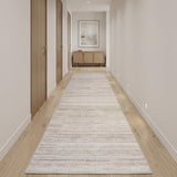 10' Ivory and Light Brown Abstract Washable Runner Rug