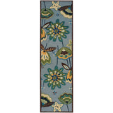 8' Blue Botanical Leaves Hand Carved Handmade Runner Rug