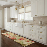 8' Cream Botanical Leaves Hand Carved Handmade Runner Rug