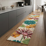8' Ivory Red and Orange Floral Hand Carved Handmade Runner Rug