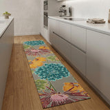 8' Gray and Orange Botanical Leaves Hand Carved Handmade Runner Rug