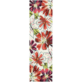 8' Ivory Green and Red Botanical Leaves Hand Carved Handmade Runner Rug