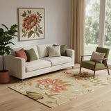 5' X 8' Beige and Red Botanical Leaves Hand Carved Handmade Area Rug