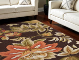 5' X 8' Brown and Orange Botanical Leaves Hand Carved Handmade Area Rug