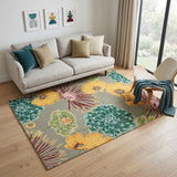 5' X 8' Gray Red and Yellow Floral Hand Carved Handmade Area Rug