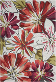 5' X 8' Ivory Green and Red Floral Hand Carved Handmade Area Rug