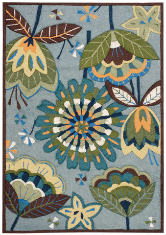 4' X 6' Blue and Green Floral Hand Carved Handmade Area Rug