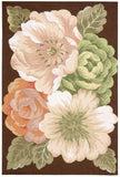 4' X 6' Brown and Green Floral Hand Hooked Area Rug