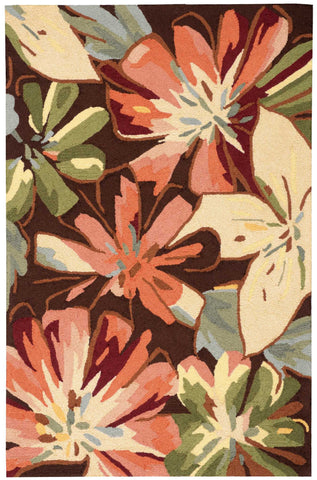 4' X 6' Tan and Dark Brown Floral Hand Carved Handmade Area Rug