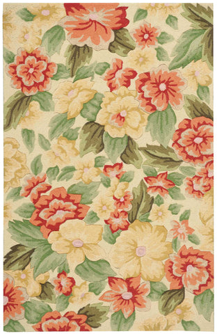 4' X 6' Red and Cream Floral Hand Carved Handmade Area Rug
