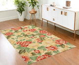 4' X 6' Red and Cream Floral Hand Carved Handmade Area Rug