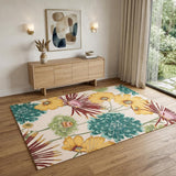 4' X 6' Ivory Red and Orange Floral Hand Carved Handmade Area Rug