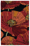 3' X 4' Black and Red Floral Hand Hooked Area Rug