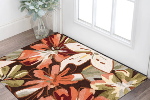 3' X 4' Tan and Dark Brown Floral Hand Carved Handmade Area Rug