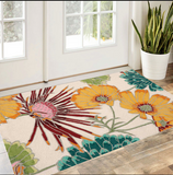 3' X 4' Ivory Red and Orange Floral Hand Carved Handmade Area Rug
