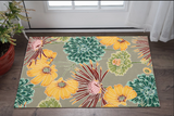 3' X 4' Gray Red and Yellow Floral Hand Carved Handmade Area Rug
