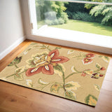2' X 3' Beige and Red Floral Hand Carved Handmade Area Rug