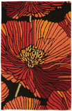 2' X 3' Black and Orange Floral Hand Hooked Area Rug