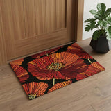 2' X 3' Black and Orange Floral Hand Hooked Area Rug