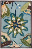 2' X 3' Blue Floral Hand Carved Handmade Area Rug