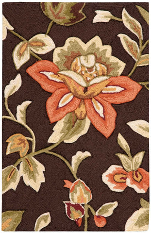 2' X 3' Brown and Orange Floral Hand Carved Handmade Area Rug