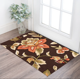 2' X 3' Brown and Orange Floral Hand Carved Handmade Area Rug