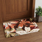 2' X 3' Tan and Dark Brown Floral Hand Carved Handmade Area Rug