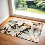 2' X 3' Ivory Brown and Gray Floral Hand Carved Handmade Area Rug