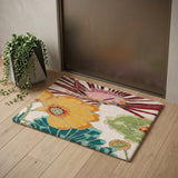2' X 3' Ivory Red and Yellow Floral Hand Carved Handmade Area Rug