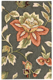 2' X 3' Gray and Cream Floral Hand Carved Handmade Area Rug