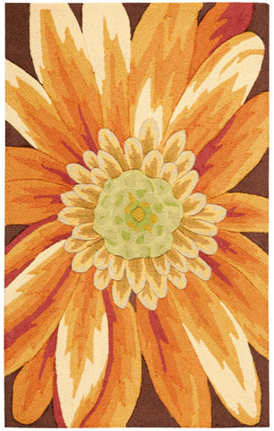 2' X 3' Brown Orange and Yellow Floral Hand Carved Handmade Area Rug