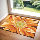 2' X 3' Brown Orange and Yellow Floral Hand Carved Handmade Area Rug