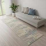 7' Ivory Blue And Gray Abstract Distressed Runner Rug