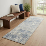 7' Ivory Blue And Gray Abstract Distressed Runner Rug