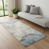 7' Ivory Blue And Gray Abstract Distressed Runner Rug