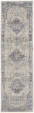 8' Ivory Blue And Orange Floral Distressed Runner Rug