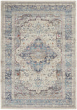 5' X 8' Ivory Blue And Orange Floral Distressed Area Rug