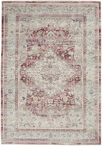 5' X 8' Ivory Red And Brown Floral Distressed Area Rug