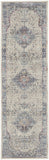 6' Ivory Blue And Orange Floral Distressed Runner Rug