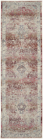 6' Ivory Red And Brown Floral Distressed Runner Rug