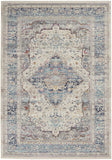 4' X 6' Ivory Blue And Orange Floral Distressed Area Rug