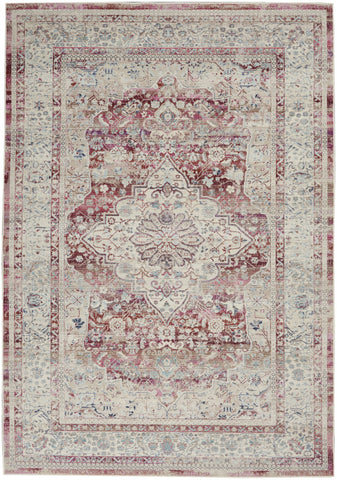 4' X 6' Ivory Red And Brown Floral Distressed Area Rug