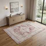 4' X 6' Ivory Red And Brown Floral Distressed Area Rug