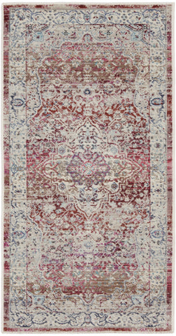2' X 4' Ivory Red And Brown Floral Distressed Area Rug