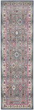 6' Ivory Pink And Gray Floral Distressed Runner Rug