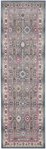 6' Ivory Pink And Gray Floral Distressed Runner Rug